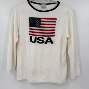 VTG Faded Glory Womens USA Flag Knit Sweater Size M Patriotic Americana